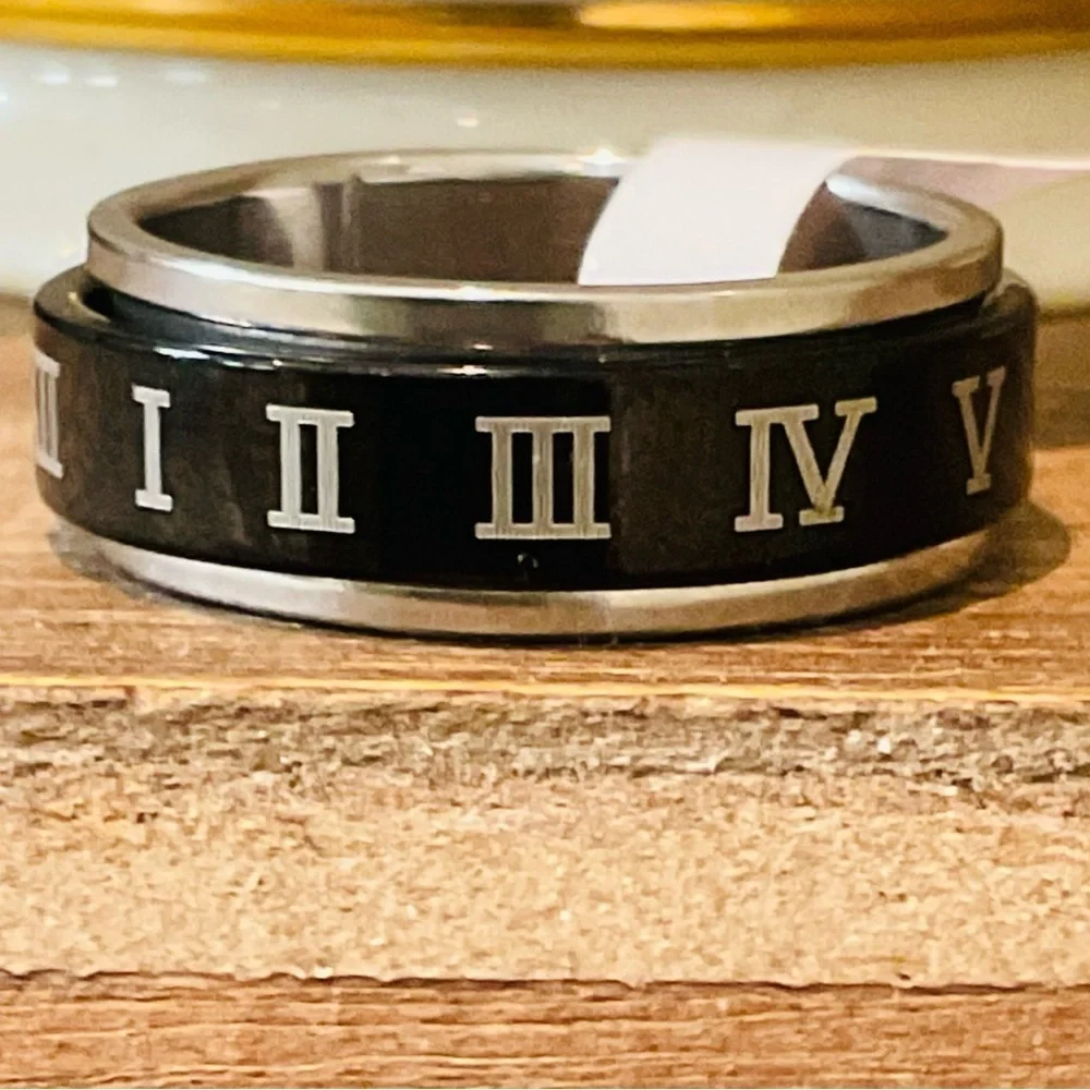 New Unisex Roman Numeral Stainless Steel Anxiety Spinner Ring 2 Tone Size 9 - Picture 4 of 8